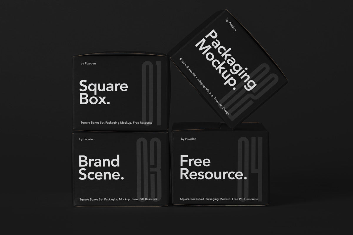 Packaging Psd Square Boxes Mockup Set