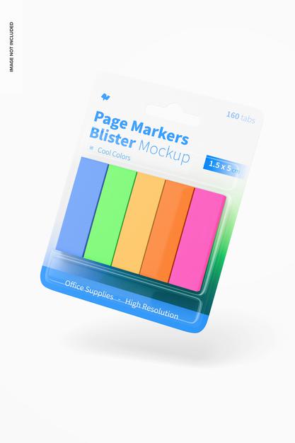 Page Markers Blister Mockup, Floating Psd