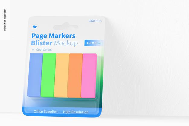 Page Markers Blister Mockup, Front View Psd