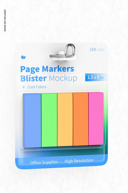 Page Markers Blister Mockup, Hanging Psd