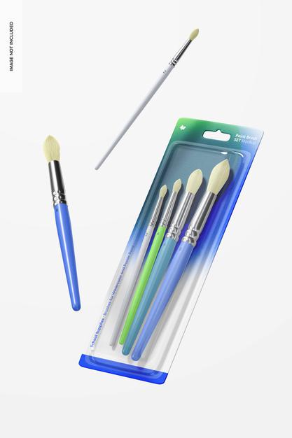 Paint Brush Set Mockup, Falling Psd