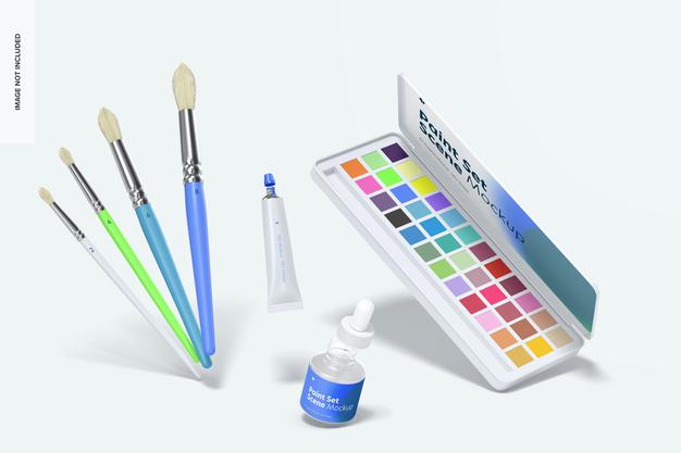 Paint Set Mockup, Floating Psd