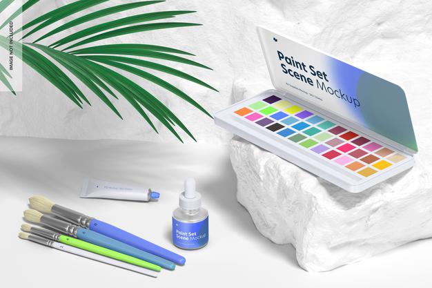 Paint Set Mockup, Perspective Psd