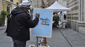 Painter Painting On Canvas Mockup Psd