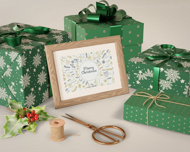 Painting On Table Beside Wrapped Gifts Psd