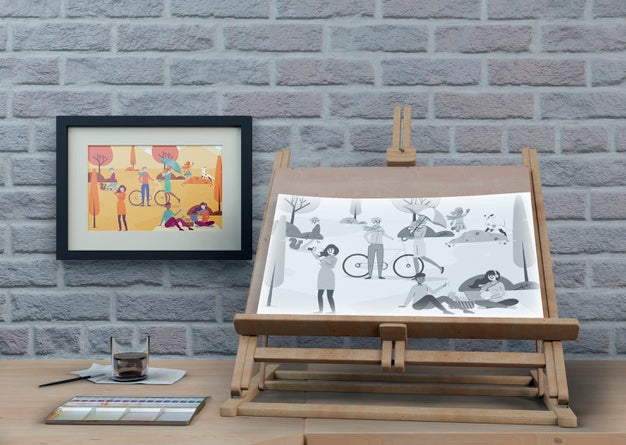 Painting Support With Artistic Work Psd