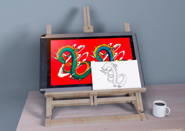 Painting Support With Painting And Sketch Psd