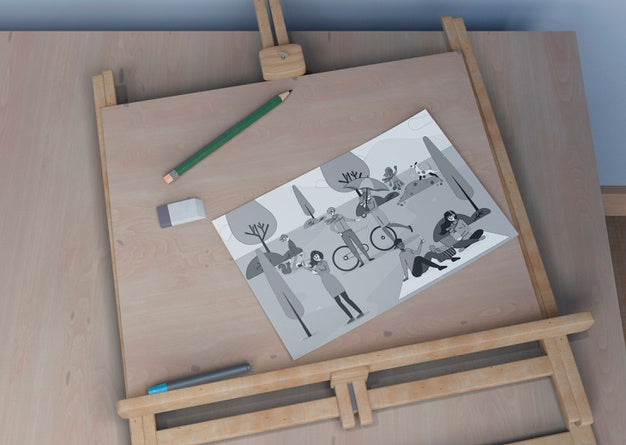Painting Support With Sheet Sketch On Desk Psd