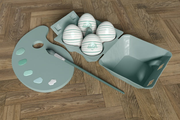 Painting Tools With Easter Eggs On Table Psd