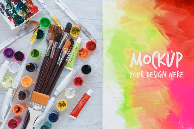 Painting Watercolors And Brushes With Mock-Up Psd