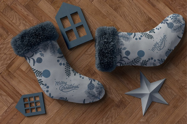 Pair Of Gray Socks With Matching Color Decorations Psd