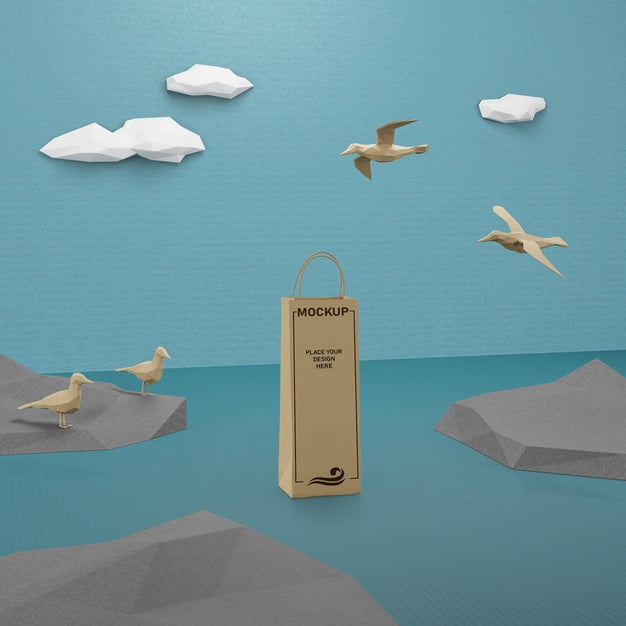 Paper Bag And Sea Life Concept With Mock-Up Psd