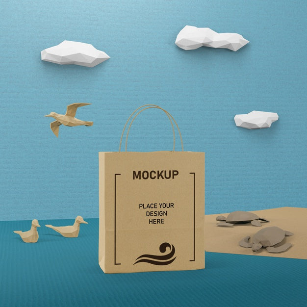 Paper Bag And Sea Life Concept With Mock-Up Psd