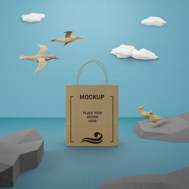 Paper Bag And Sea Life Concept With Mock-Up Psd