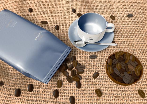 Paper Bag With Coffee Beans Mockup Psd