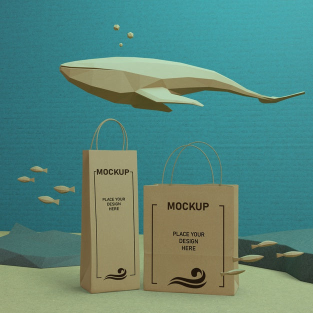 Paper Bags And Sea Life With Mock-Up Concept Psd