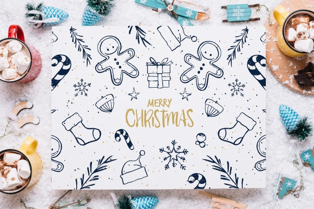 Paper Card Mockup With Christmas Elements Psd