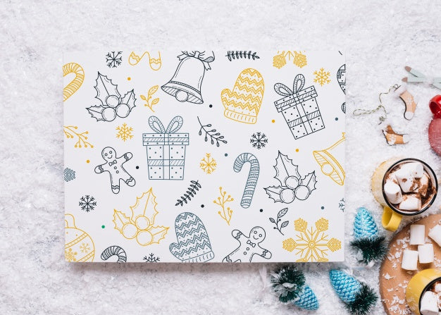 Paper Card Mockup With Christmas Elements Psd