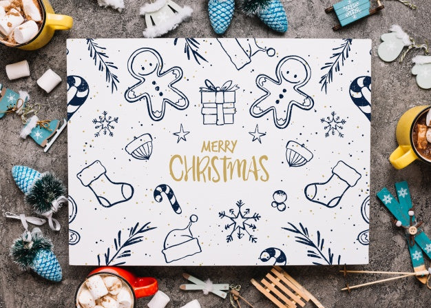 Paper Card Mockup With Christmas Elements Psd