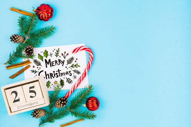 Paper Card Mockup With Christmas Elements Psd