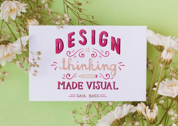 Paper Card Mockup With Floral Decoration Psd