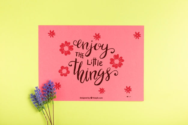 Paper Card With Message And Lavender Beside Psd