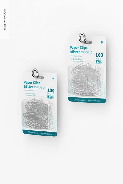 Paper Clips Blister Mockup, Hanging Psd