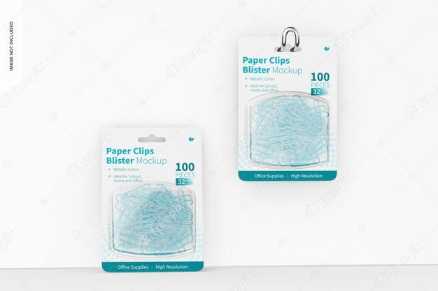 Paper Clips Blisters Mockup, Hanging And Leaned Psd