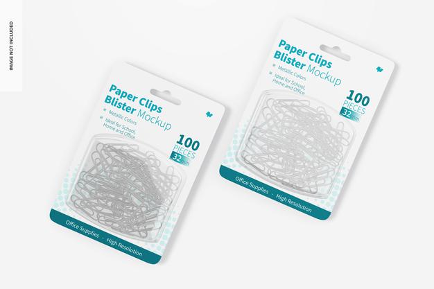 Paper Clips Blisters Mockup Psd
