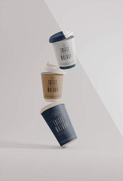 Paper Coffee Branding Levitation Mockup Psd