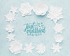 Paper Flowers On Blue Wedding Background Mock-Up Psd