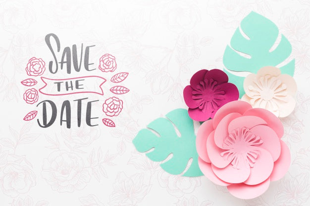 Paper Flowers With Wedding Background Mock-Up Psd