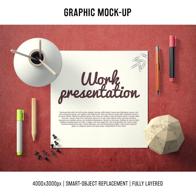 Paper In A Desk Mock Up Template Psd