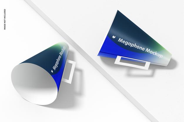 Paper Megaphones Mockup, Perspective Psd