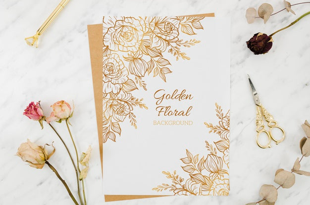 Paper Mock-Up With Golden Ornaments Psd
