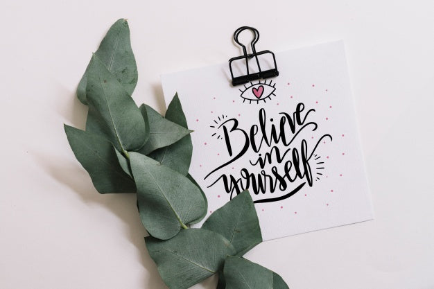 Paper Mockup With Clip And Leaves For Quote Psd