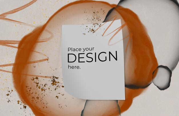 Paper Sheet Mockup Over Watercolor Stain Psd