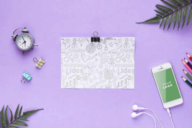 Paper Sheet With Desk Tools And Phone Psd