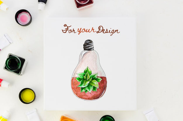 Paper Sheet With Realistic Draw And Colorful Pallette Psd