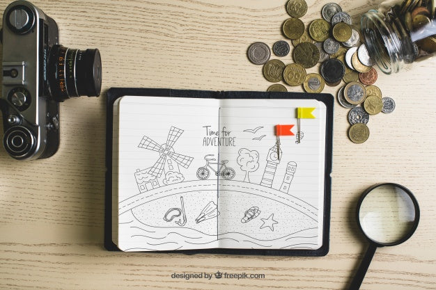 Paper With Coins And Camera Psd