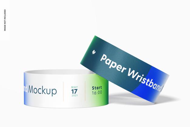 Paper Wristbands Mockup, Front View Psd