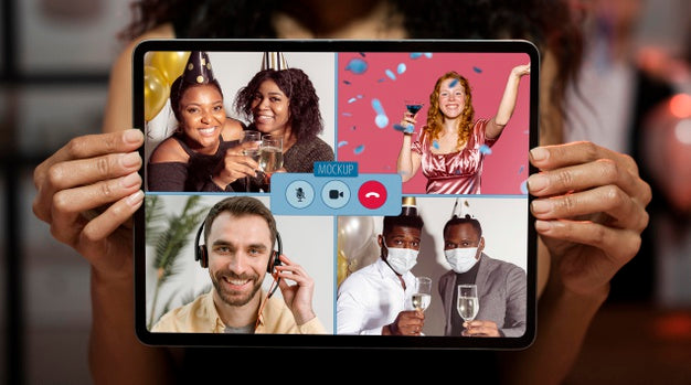 Party At Home Concept With Tablet Mockup Psd