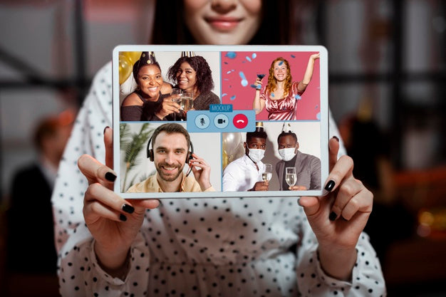 Party At Home Concept With Tablet Mockup Psd