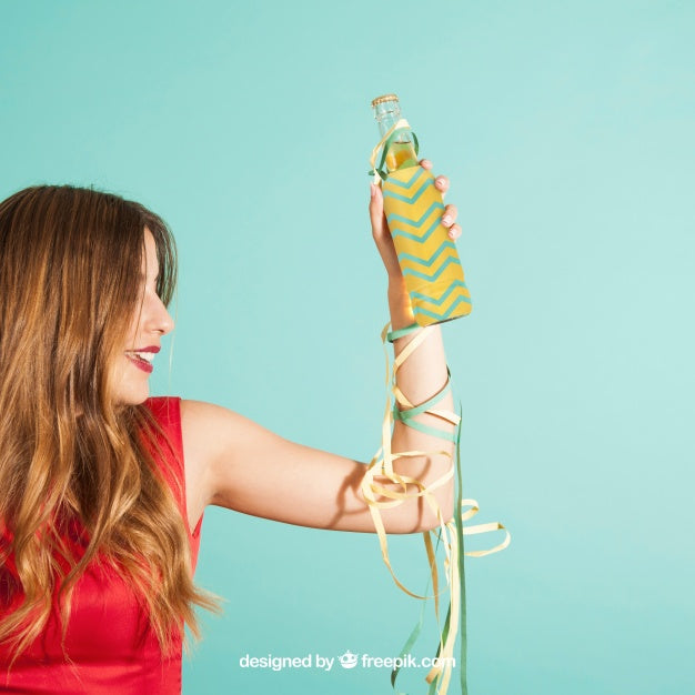 Party Concept With Woman Holding Bottle Psd
