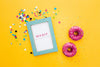 Party Frame Mock Up With Confetti On Bright Yellow Background Psd