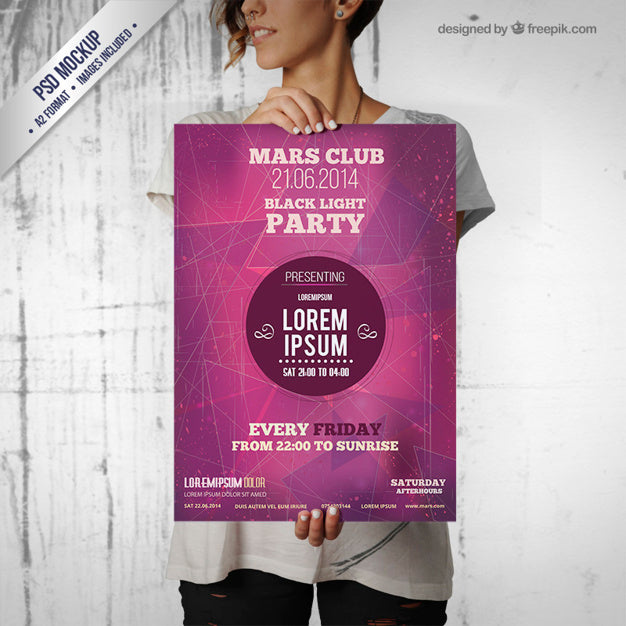 Woman Holding a Flyer or Poster Mockup Front View