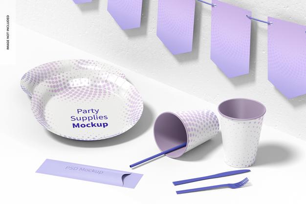 Party Supplies Mockup, Right View Psd