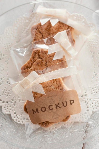 Pastry In Transparent Packaging Flat Lay Psd