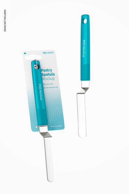 Pastry Spatulas On Blister Mockup, Floating Psd