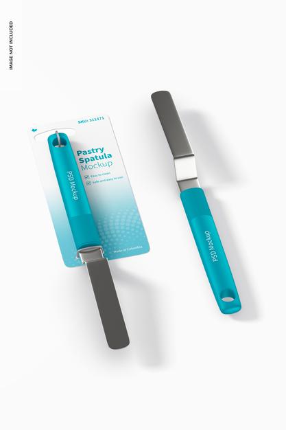 Pastry Spatulas On Blister Mockup, Perspective View Psd